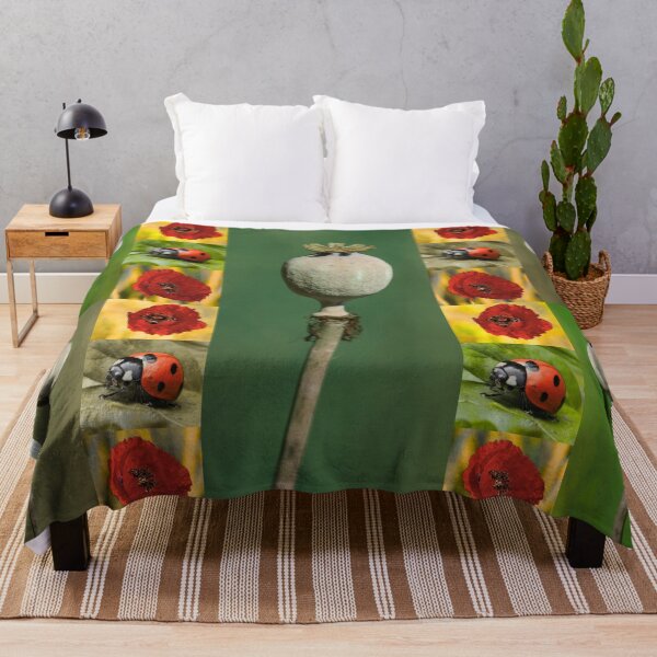 Item preview, Whimsical Ladybug and Poppy Flower Botanical Pattern designed and sold by JurateArt-DK.