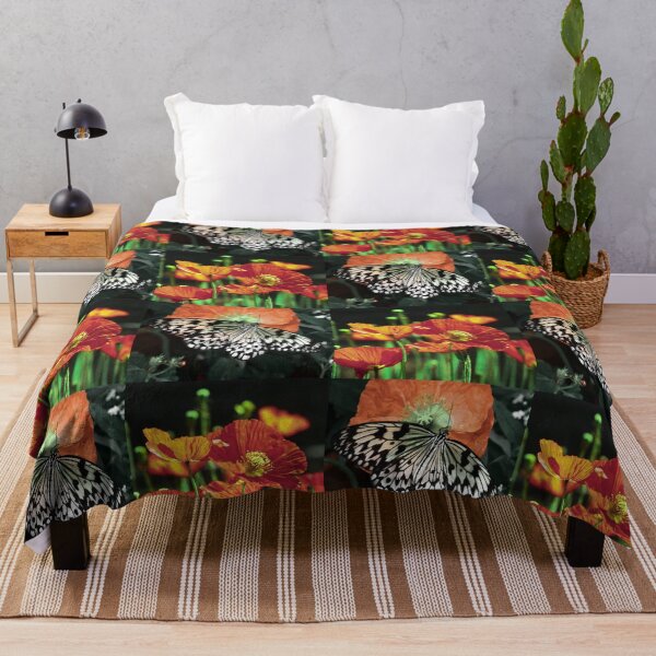 Item preview, Whimsical Butterfly and Poppy Dark Botanical Pattern designed and sold by JurateArt-DK.