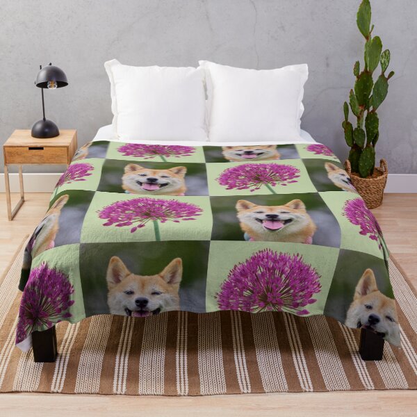 Item preview, Whimsical Dog and Garlic Flower Botanical Pattern designed and sold by JurateArt-DK.
