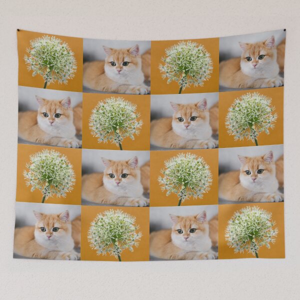 Item preview, Cute Cat and Garlic Flower Pattern Collage designed and sold by JurateArt-DK.