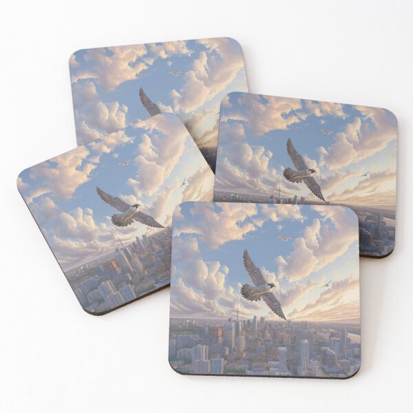 Item preview, A Peregrine Falcon mid-dive over a city skyline, Birds in Motion designed and sold by CDC40.