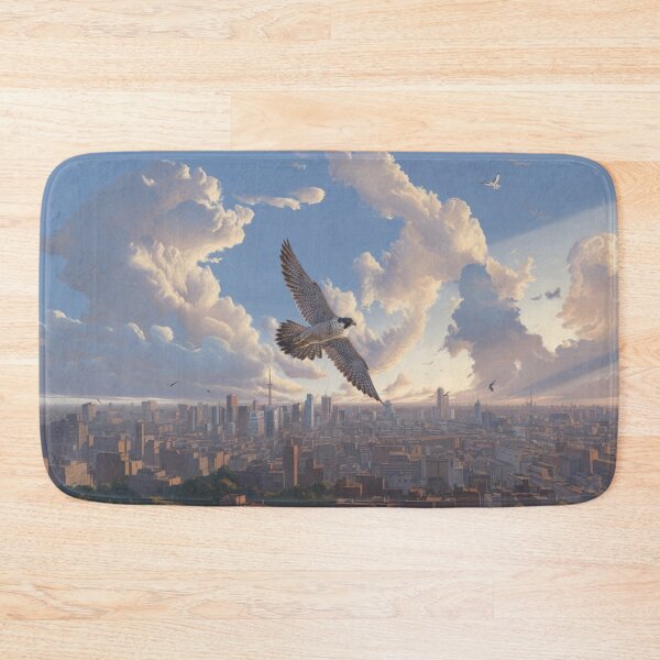 Item preview, A Peregrine Falcon mid-dive over a city skyline, Birds in Motion designed and sold by CDC40.