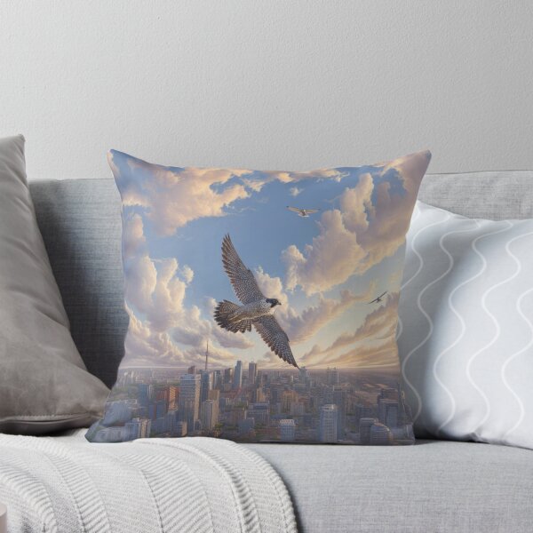 Item preview, A Peregrine Falcon mid-dive over a city skyline, Birds in Motion designed and sold by CDC40.