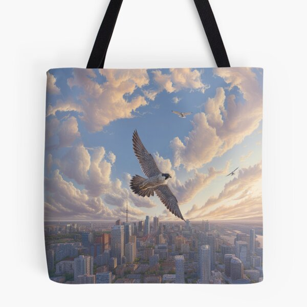 Item preview, A Peregrine Falcon mid-dive over a city skyline, Birds in Motion designed and sold by CDC40.