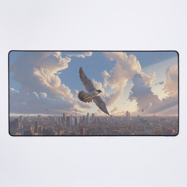 Item preview, A Peregrine Falcon mid-dive over a city skyline, Birds in Motion designed and sold by CDC40.