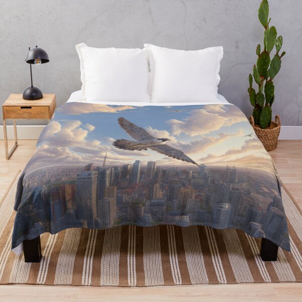 Item preview, A Peregrine Falcon mid-dive over a city skyline, Birds in Motion designed and sold by CDC40.