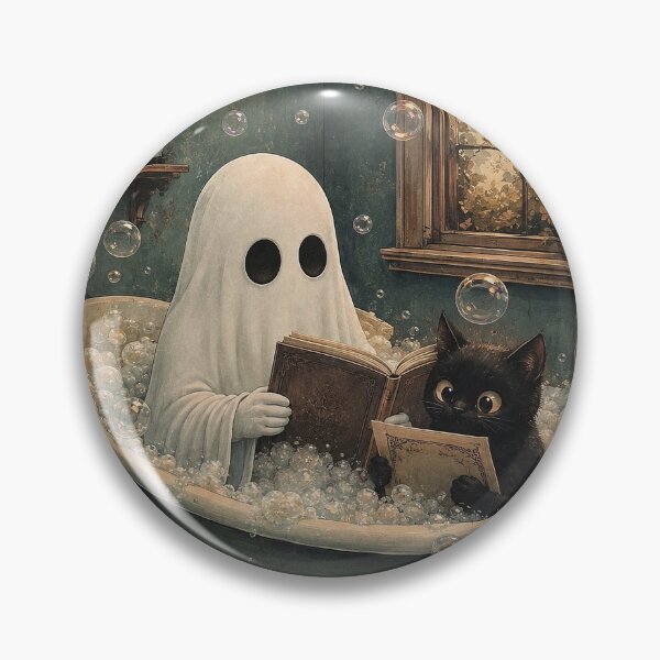 Item preview, Cute Ghost & Black Cat Bubble Bath | Dark Cottagecore Fantasy Illustration designed and sold by Tolchik.