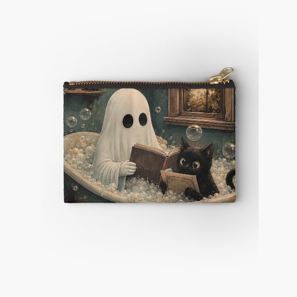 Item preview, Cute Ghost & Black Cat Bubble Bath | Dark Cottagecore Fantasy Illustration designed and sold by Tolchik.