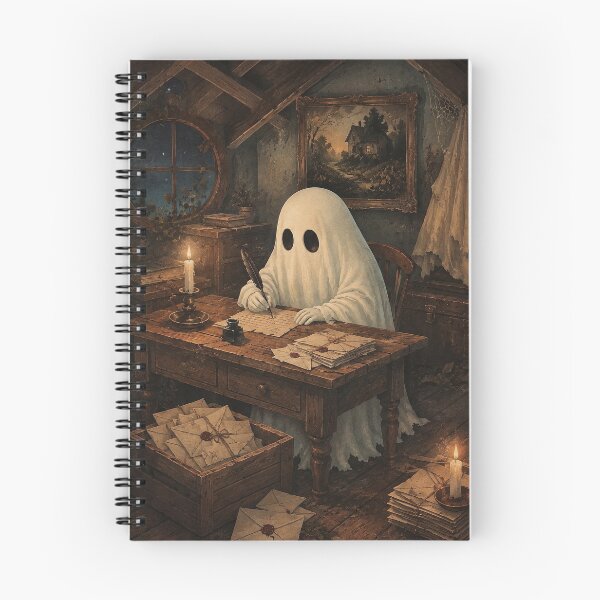 Item preview, Cute Ghost Writing Letters by Candlelight | Dark Cottagecore Fantasy Illustration designed and sold by Tolchik.