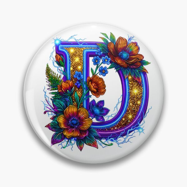Item preview, Floral Neon D Initial Monogram designed and sold by MBBialyPiksel.