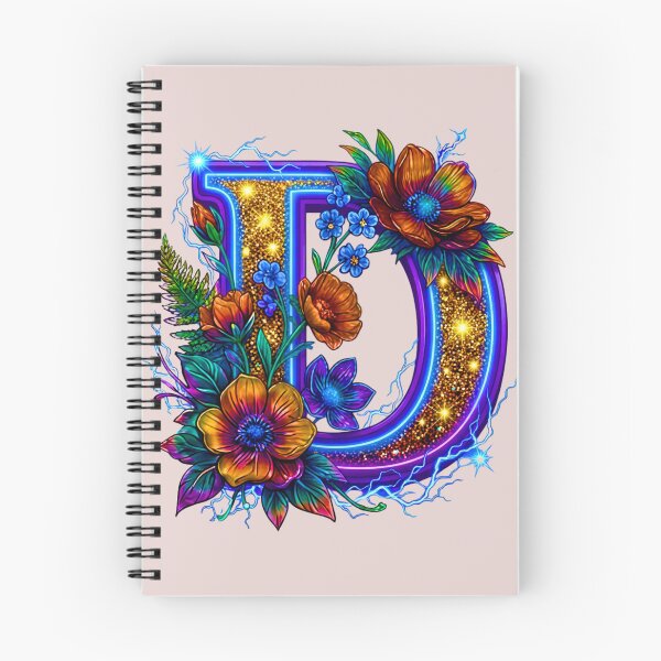 Item preview, Floral Neon D Initial Monogram designed and sold by MBBialyPiksel.