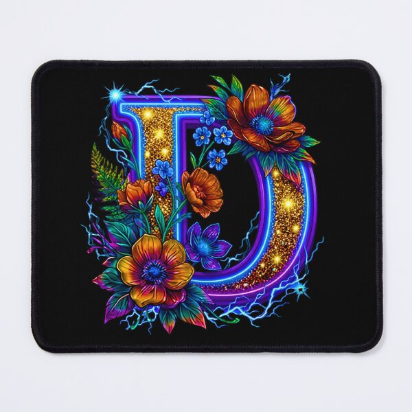 Item preview, Floral Neon D Initial Monogram designed and sold by MBBialyPiksel.