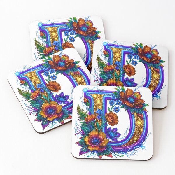 Item preview, Floral Neon D Initial Monogram designed and sold by MBBialyPiksel.