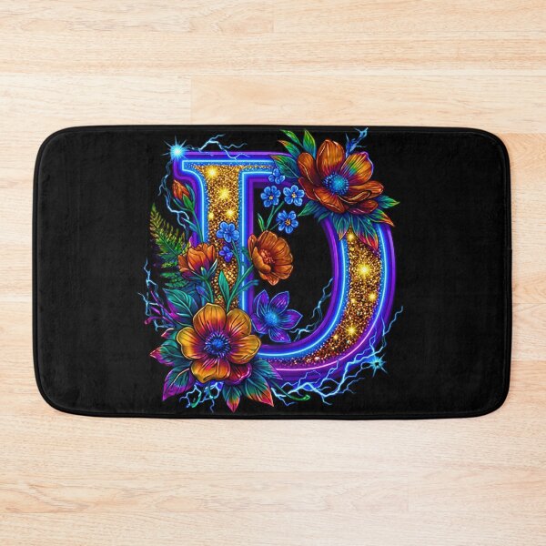 Item preview, Floral Neon D Initial Monogram designed and sold by MBBialyPiksel.