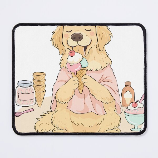 Item preview, Cute cartoon Golden Retriever happily enjoying a colorful ice cream cone designed and sold by maewjpho.