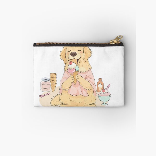 Item preview, Cute cartoon Golden Retriever happily enjoying a colorful ice cream cone designed and sold by maewjpho.