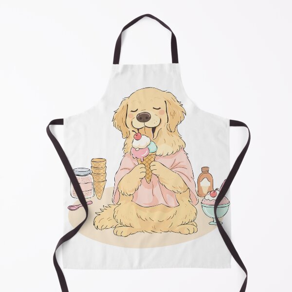 Item preview, Cute cartoon Golden Retriever happily enjoying a colorful ice cream cone designed and sold by maewjpho.