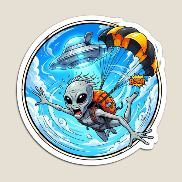 Item preview, Alien Skydiver Jumping with Parachute from UFO designed and sold by Sunkhung.