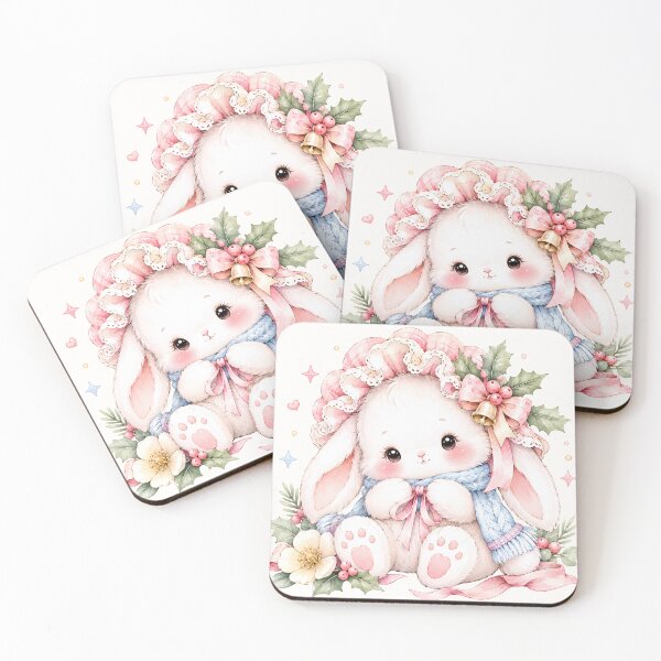 Item preview, Cute Christmas Bunny Watercolor | Kawaii Winter Rabbit with Cozy Scarf & Holly designed and sold by looplandger.