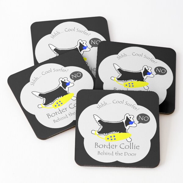 Item preview, Funny Border Collie Cool Surfer Behind the Door White Base designed and sold by Na7nasColorShop.