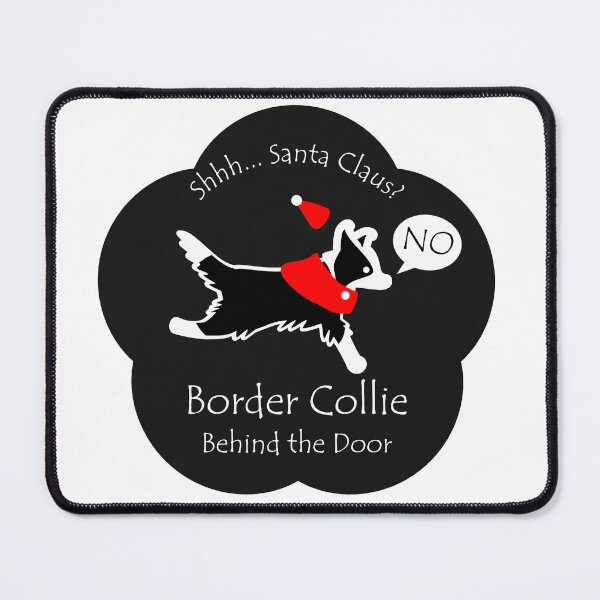 Item preview, Funny Border Collie Santa Claus Behind the Door Black Base designed and sold by Na7nasColorShop.
