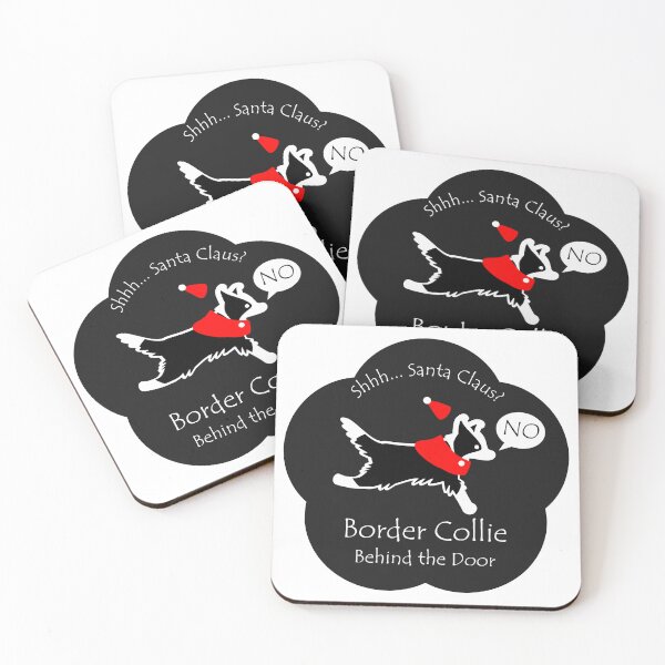Item preview, Funny Border Collie Santa Claus Behind the Door Black Base designed and sold by Na7nasColorShop.