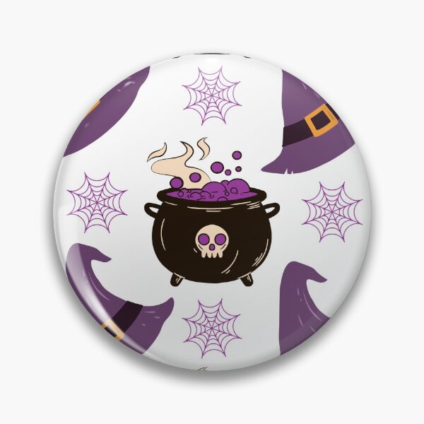 Item preview, Cute Halloween Witch Hat & Magic Cauldron Seamless Pattern | Purple Spooky Cute Ghosts & Spider Webs designed and sold by AESTHETIC-FLAIR.