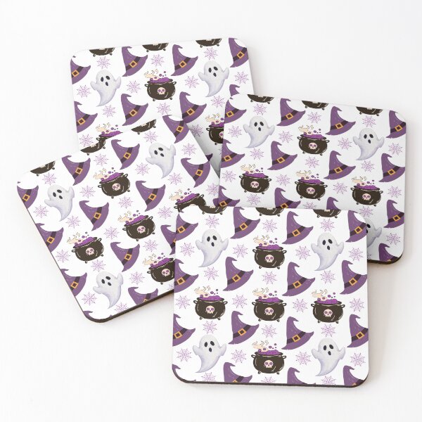 Item preview, Cute Halloween Witch Hat & Magic Cauldron Seamless Pattern | Purple Spooky Cute Ghosts & Spider Webs designed and sold by AESTHETIC-FLAIR.