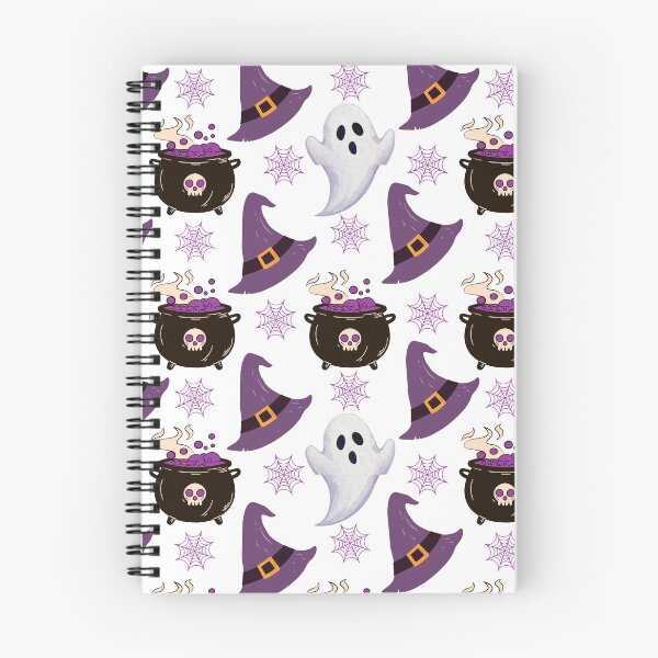 Item preview, Cute Halloween Witch Hat & Magic Cauldron Seamless Pattern | Purple Spooky Cute Ghosts & Spider Webs designed and sold by AESTHETIC-FLAIR.