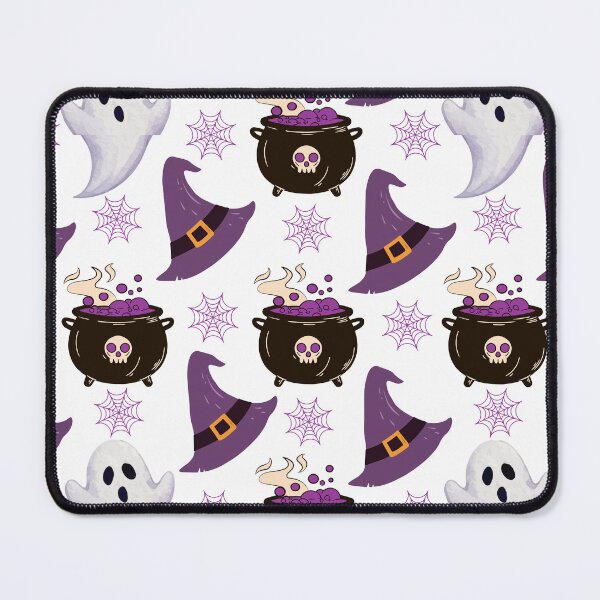 Item preview, Cute Halloween Witch Hat & Magic Cauldron Seamless Pattern | Purple Spooky Cute Ghosts & Spider Webs designed and sold by AESTHETIC-FLAIR.