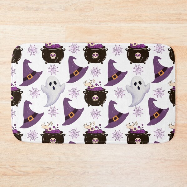 Item preview, Cute Halloween Witch Hat & Magic Cauldron Seamless Pattern | Purple Spooky Cute Ghosts & Spider Webs designed and sold by AESTHETIC-FLAIR.