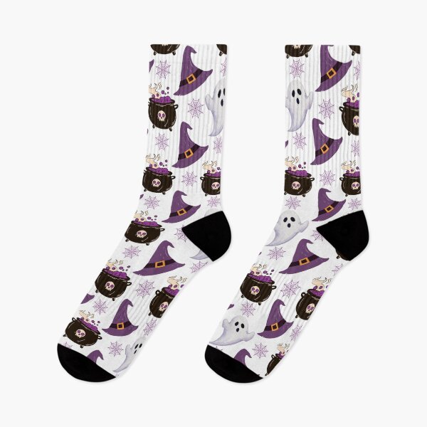 Item preview, Cute Halloween Witch Hat & Magic Cauldron Seamless Pattern | Purple Spooky Cute Ghosts & Spider Webs designed and sold by AESTHETIC-FLAIR.