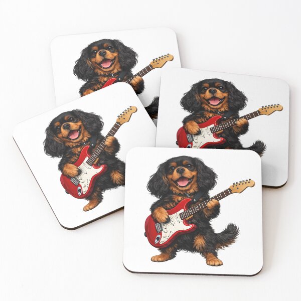 Item preview, Electric guitar playing Black and Tan Cavalier designed and sold by SpottyRainbow.