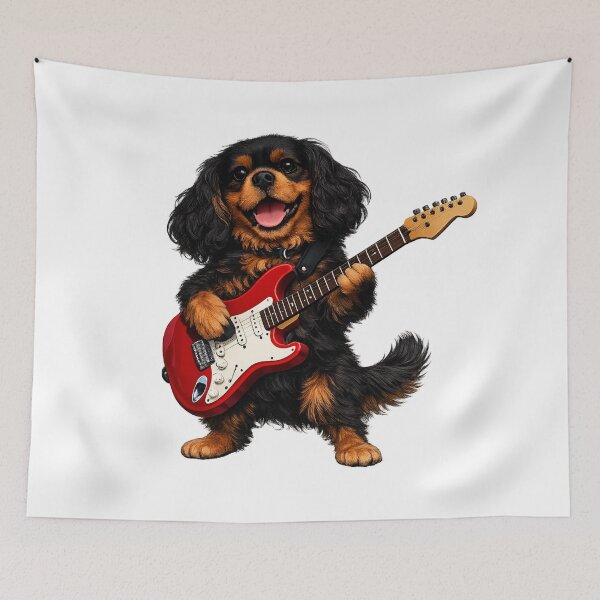 Item preview, Electric guitar playing Black and Tan Cavalier designed and sold by SpottyRainbow.