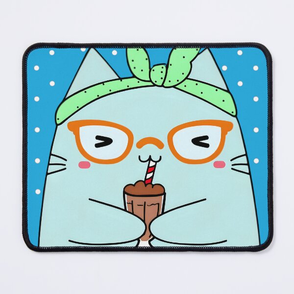 Item preview, Hipster Blue Cat Drinking Chocolate Milkshake designed and sold by Cutecharactel.