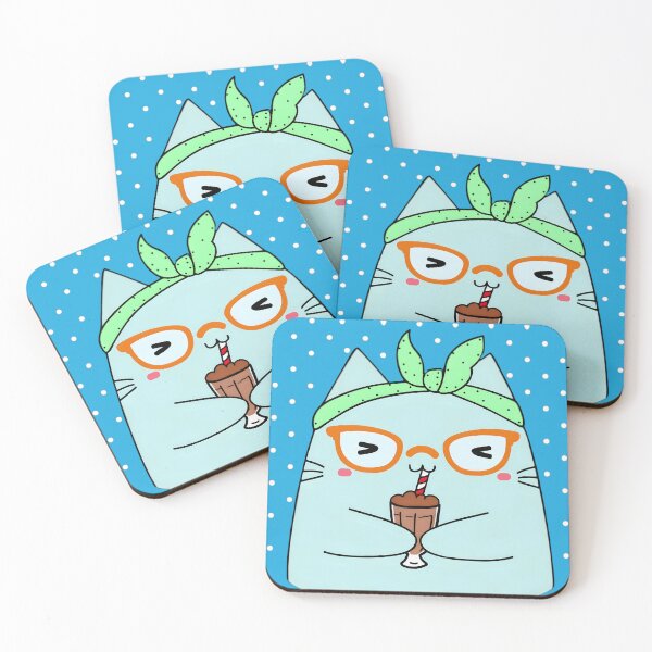 Item preview, Hipster Blue Cat Drinking Chocolate Milkshake designed and sold by Cutecharactel.