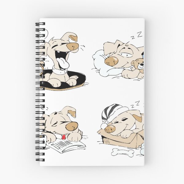 Item preview, Cute cartoon dog sleeping in different cozy situations including bed, box, reading time, and with a teddy bear in a playful hand-drawn illustration set. designed and sold by maewjpho.
