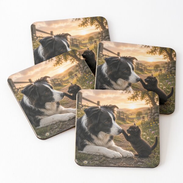 Item preview, Gentle Border Collie and Kitten Friendship designed and sold by BagFactoryUK.