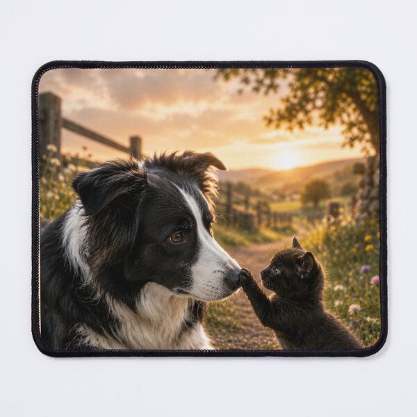 Item preview, Gentle Border Collie and Kitten Friendship designed and sold by BagFactoryUK.