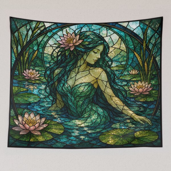 Item preview, Water Nymph in Stained Glass – Enchanted Lotus Pond designed and sold by Karszul.