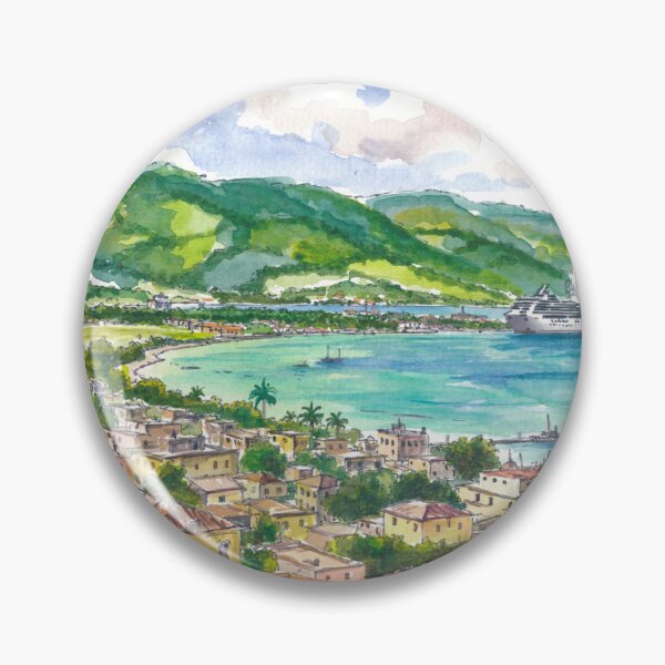 Item preview, Montego Bay Jamaica Watercolor – Caribbean Harbor and Cruise Ship Art Print, Travel Gift designed and sold by artshop77.