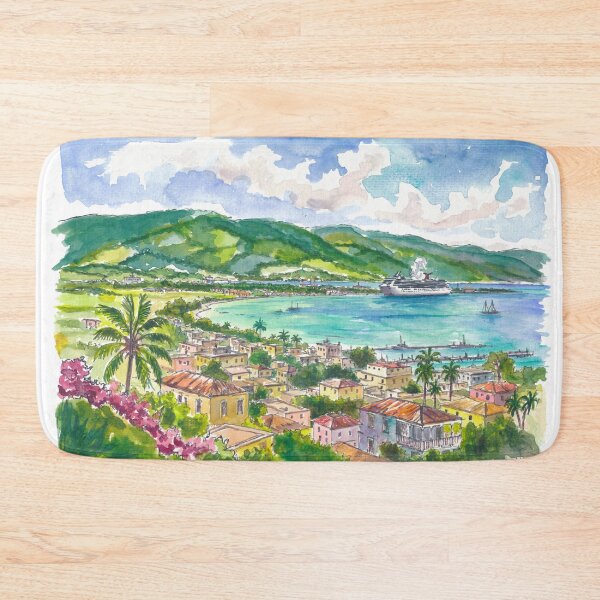 Item preview, Montego Bay Jamaica Watercolor – Caribbean Harbor and Cruise Ship Art Print, Travel Gift designed and sold by artshop77.
