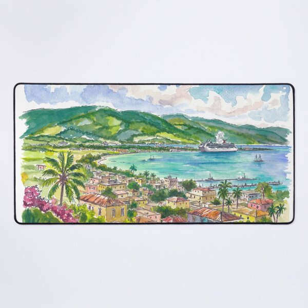 Item preview, Montego Bay Jamaica Watercolor – Caribbean Harbor and Cruise Ship Art Print, Travel Gift designed and sold by artshop77.