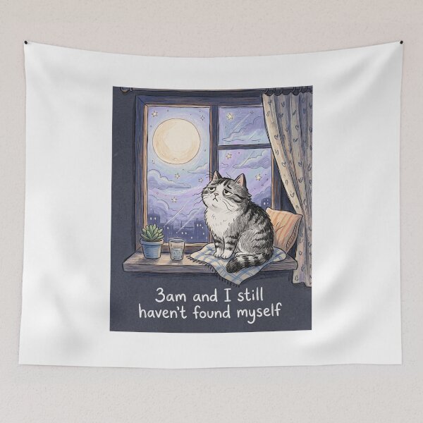 Item preview, 3am And I Still Havent Found Myself Funny Cat Meme designed and sold by TaiwanMemory.