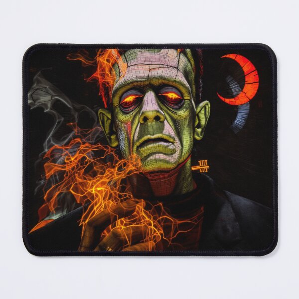 Artikelvorschau, Klassischer Halloween-Frankenstein mit Feuer und rotem Mond entworfen und verkauft von GaffaDesigns.