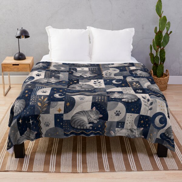 Item preview, Sleeping Gray Cat Moon Pattern designed and sold by Mindworx21.