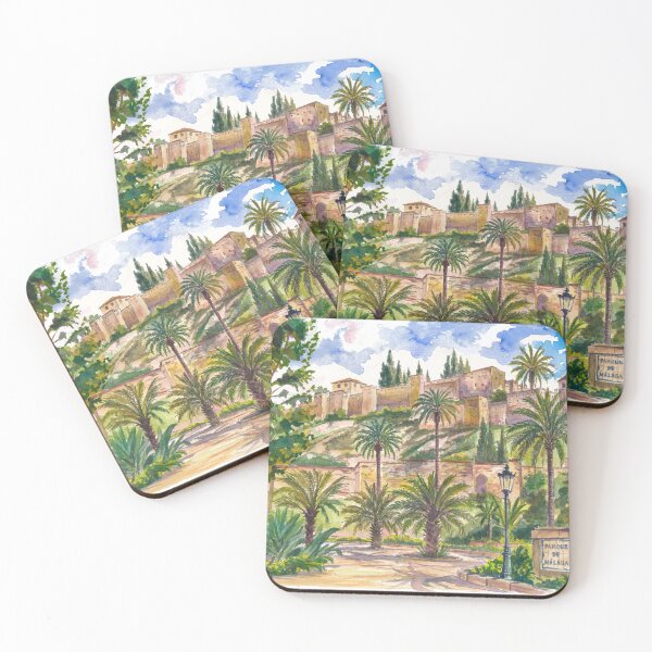 Artikelvorschau, Sonnenbeschienene Gärten von Málaga unterhalb der zeitlosen Mauern der Alcazaba-Festung entworfen und verkauft von artshop77.