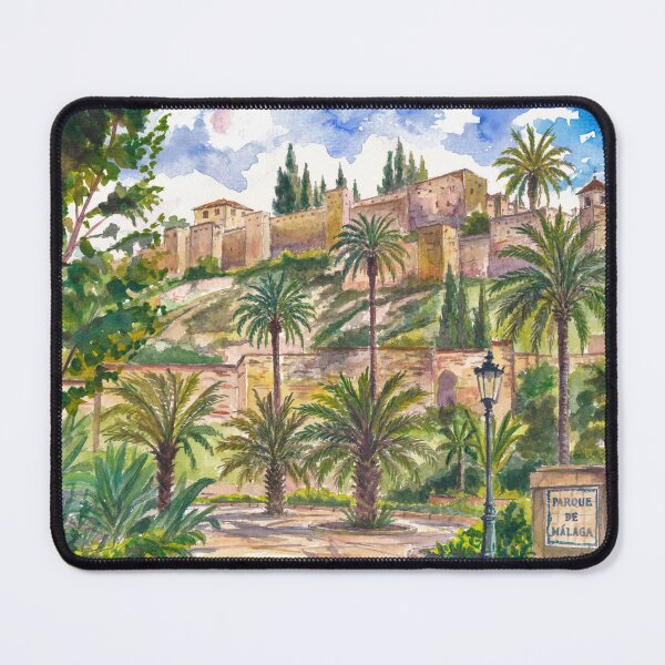 Item preview, Sunlit Málaga Gardens Beneath the Timeless Alcazaba Fortress Walls designed and sold by artshop77.