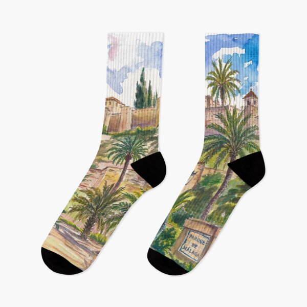 Item preview, Sunlit Málaga Gardens Beneath the Timeless Alcazaba Fortress Walls designed and sold by artshop77.