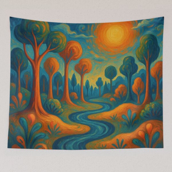 Item preview, Impressionist Forest River Path - Golden Sun Landscape Painting designed and sold by Nexus Space.
